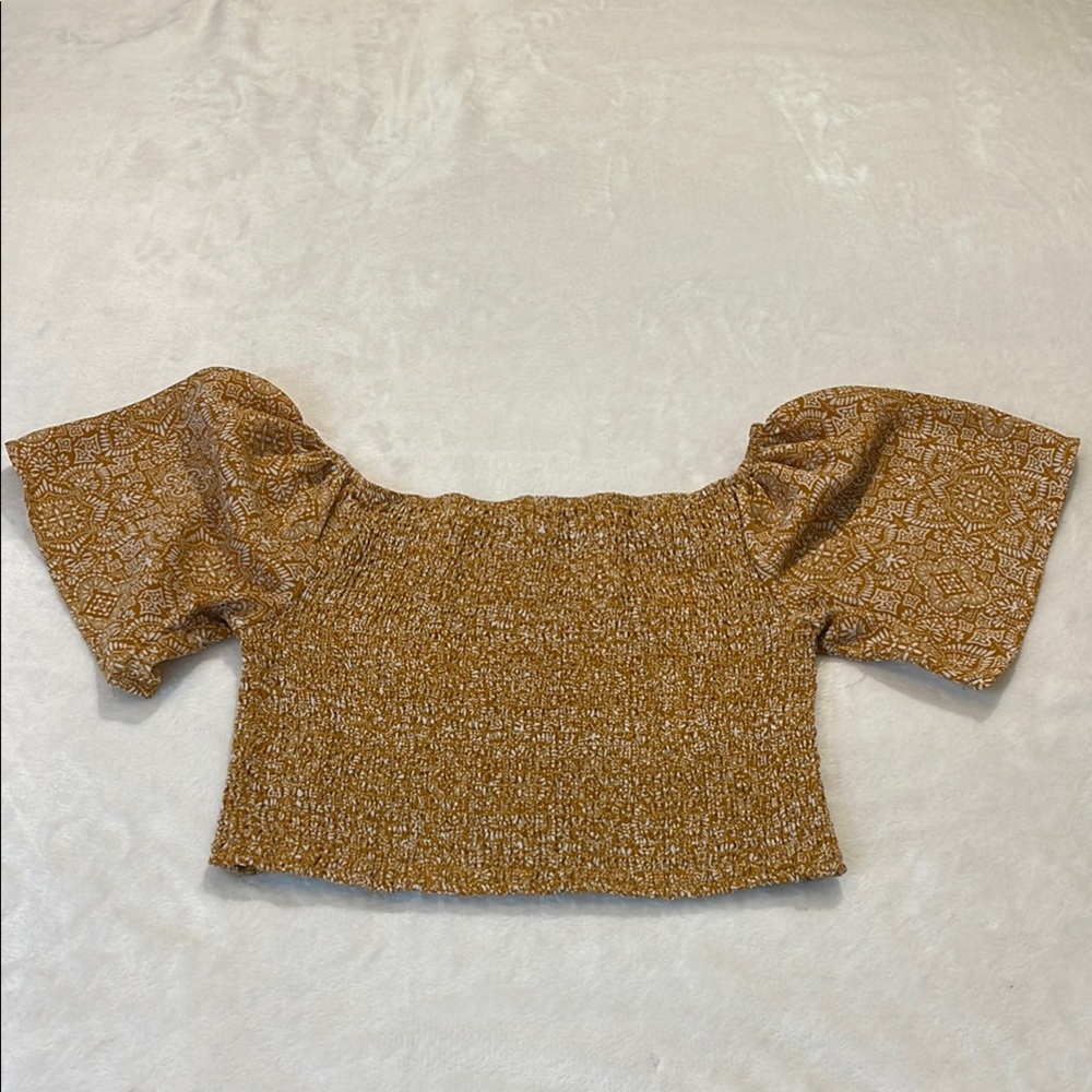 LIVE TO BE SPOILED SIZE S Women's Brown Off-Shoulder Top, Crop, Elastic …